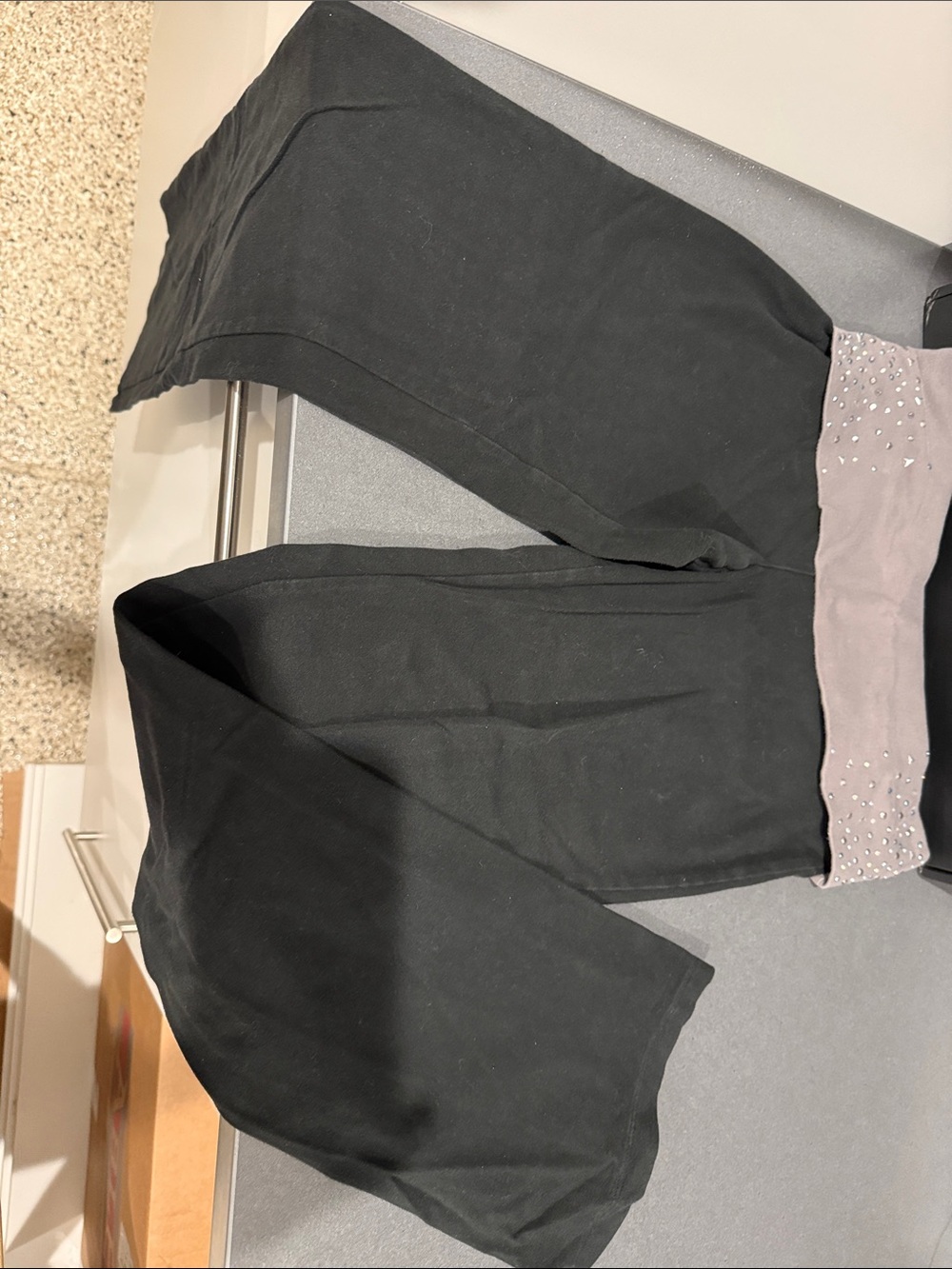 Victoria's Secret Black Leggings with Gray Fold-Over Waistband